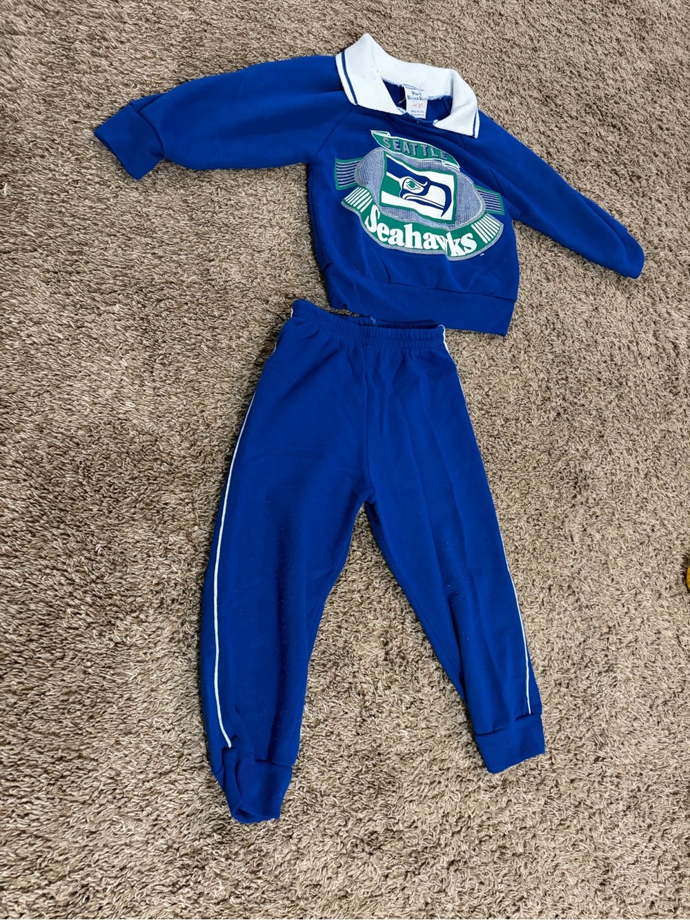 Seattle Seahawks Vintage Blue Sweatsuit Outfit Toddler Size 2T NFL 1990s